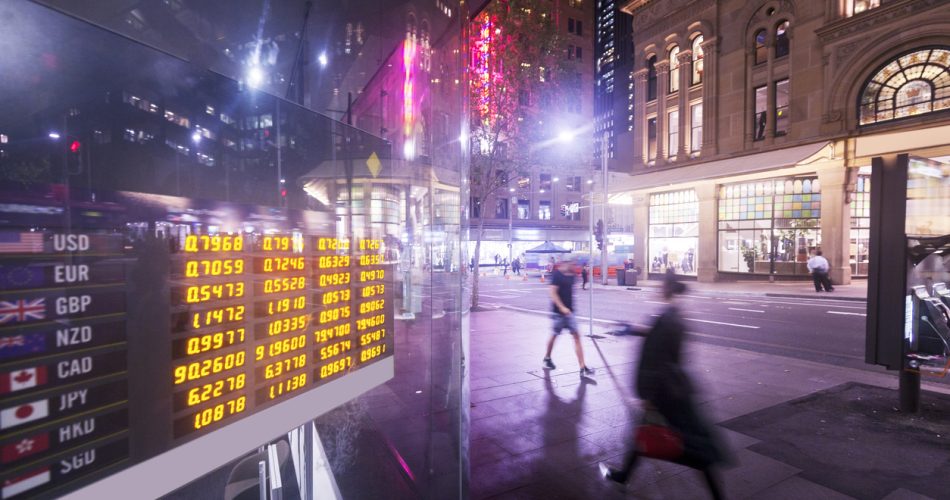 Sydney, Australia, evening city windows and electronic displays